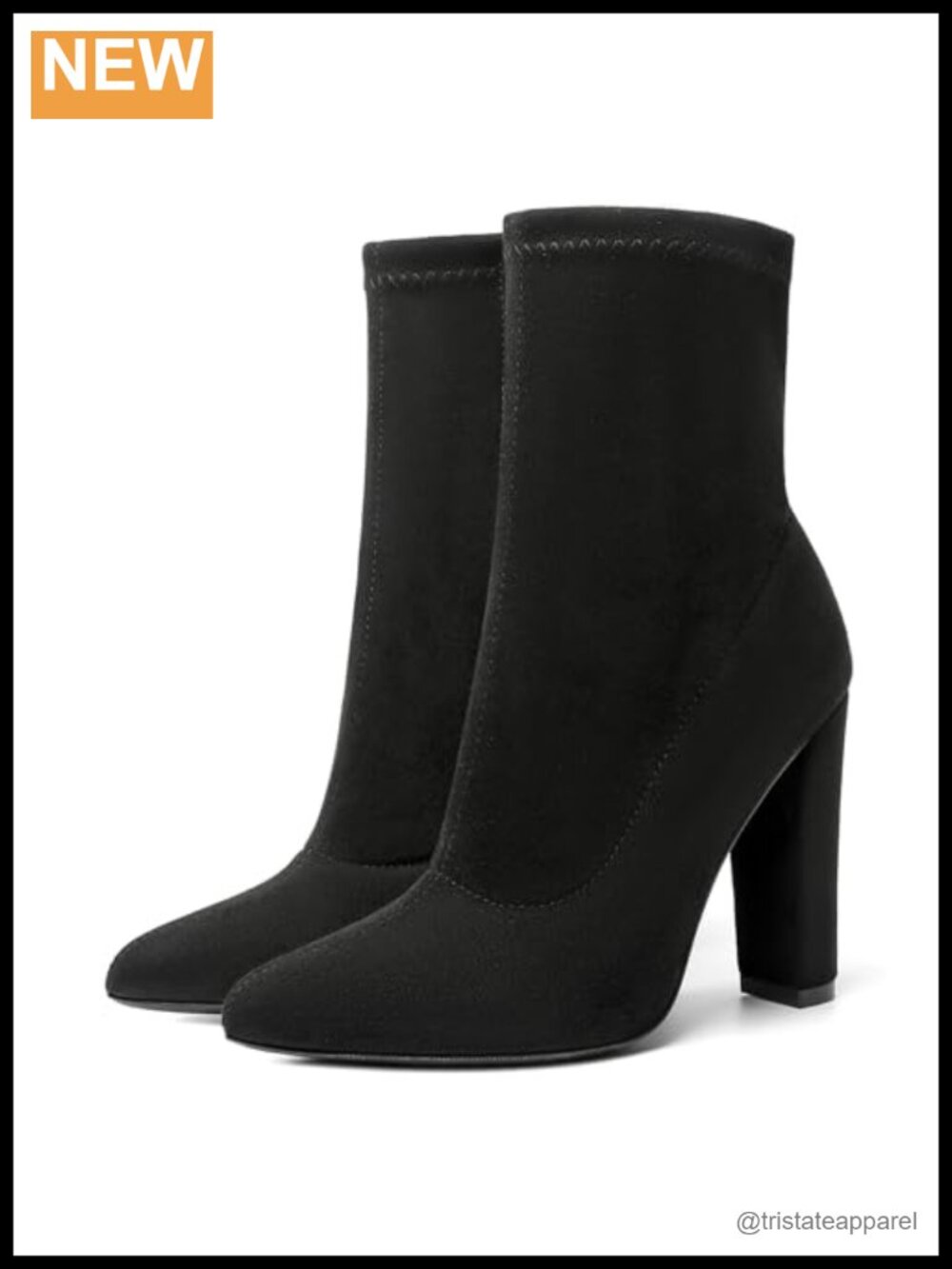 Faux Suede Pointed Toe Ankle Booties Chunky High Heel Side Zip